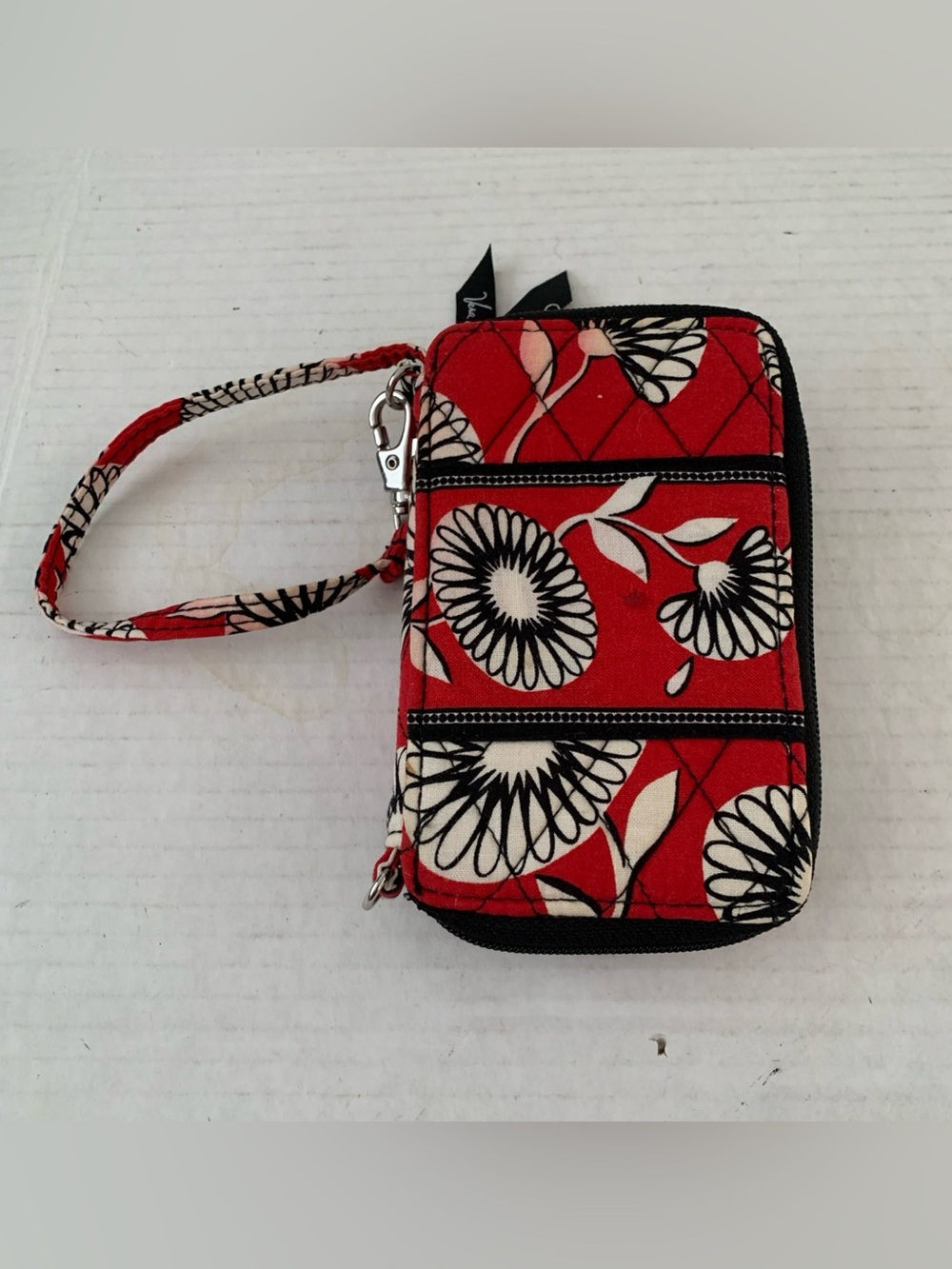 Vtg Vera Bradley Wristlet Wallet Bag Deco Daisy Zipper Floral credit card slots